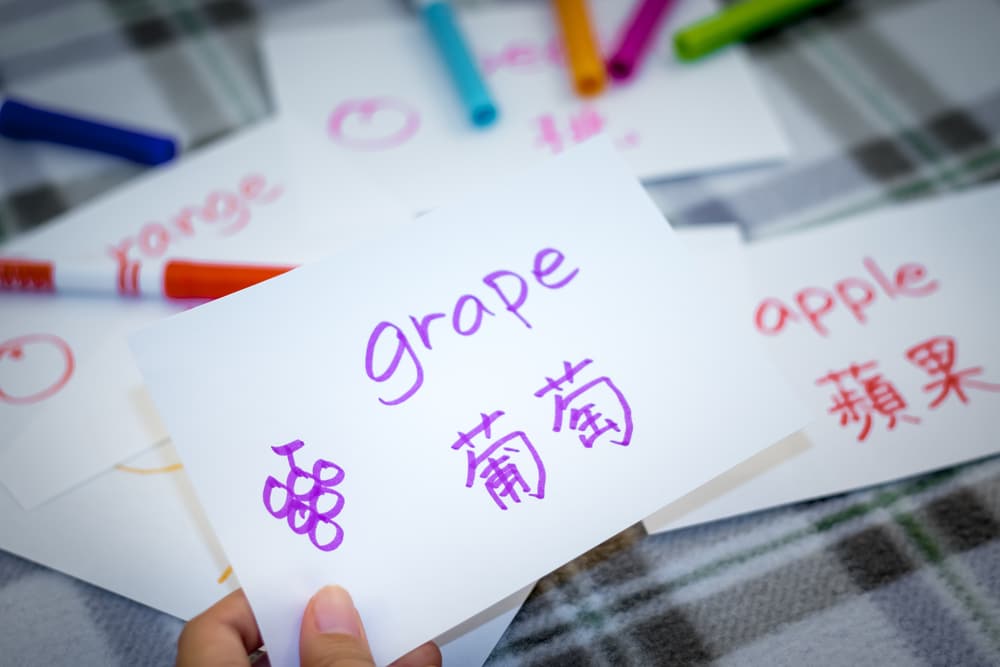 words with chinese characters on flashcards