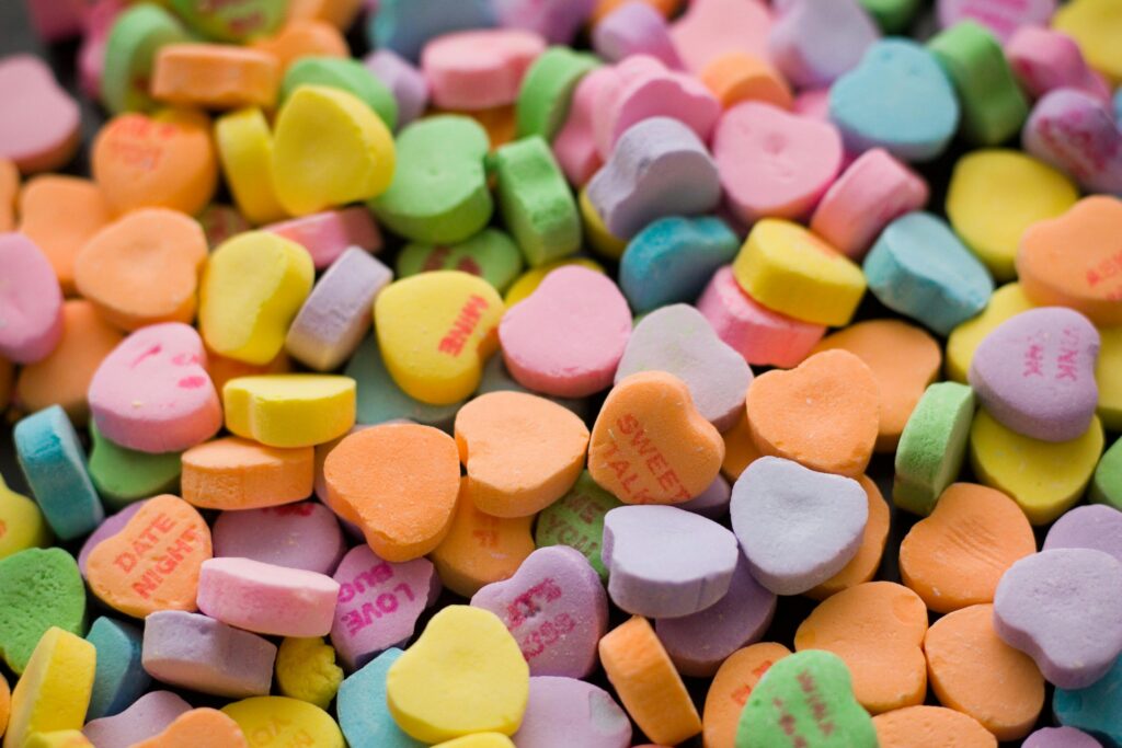 Group of candy hearts