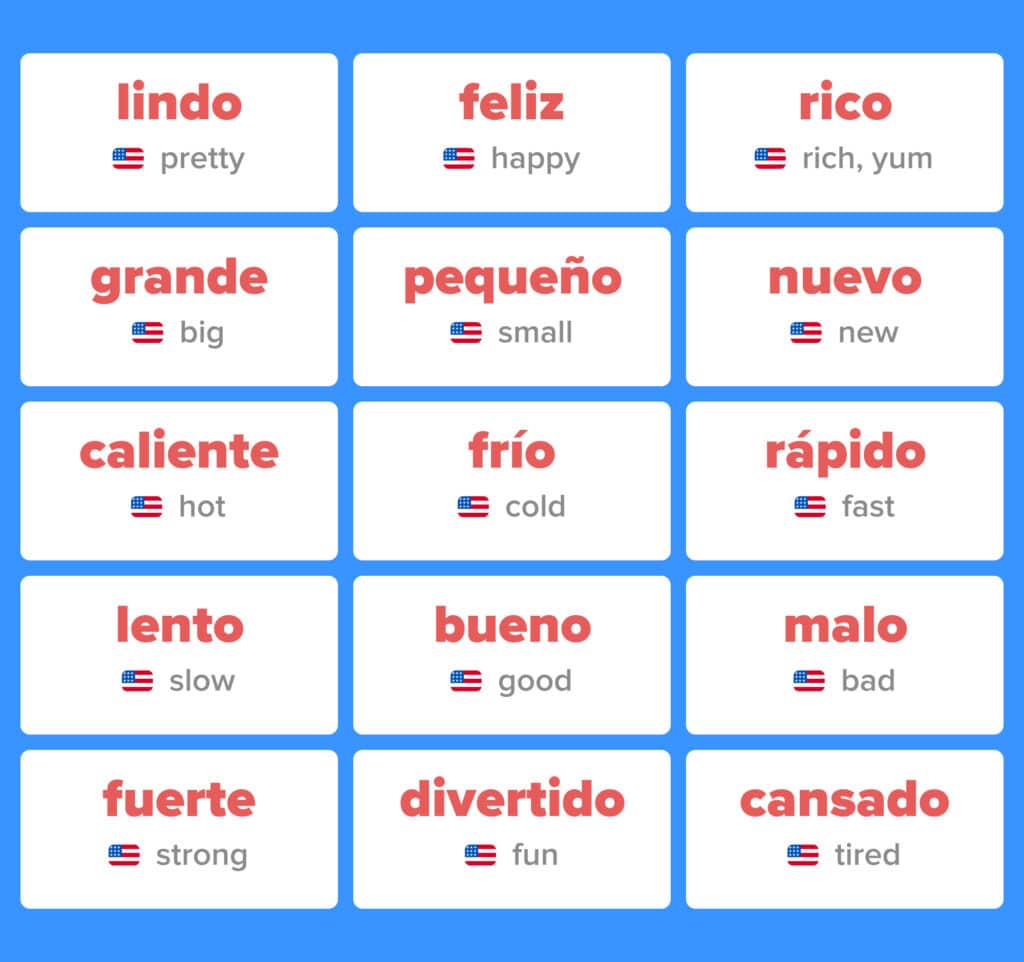 Most Common Spanish Adjectives With Pdf Download Fluentu Spanish