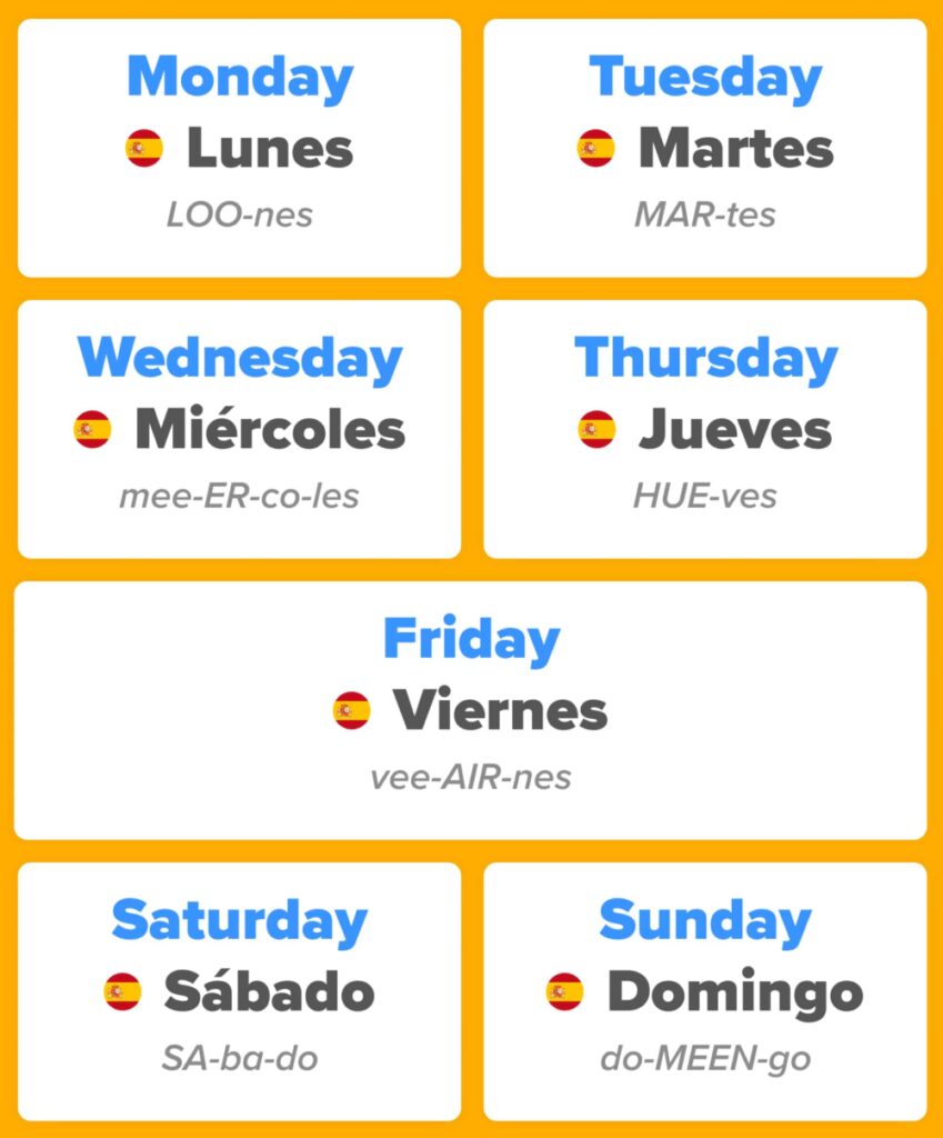 spanish days of the week infographic