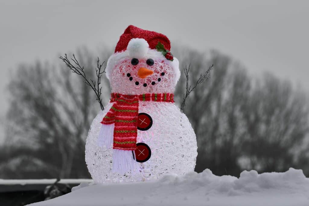 Snowman wearing decorations