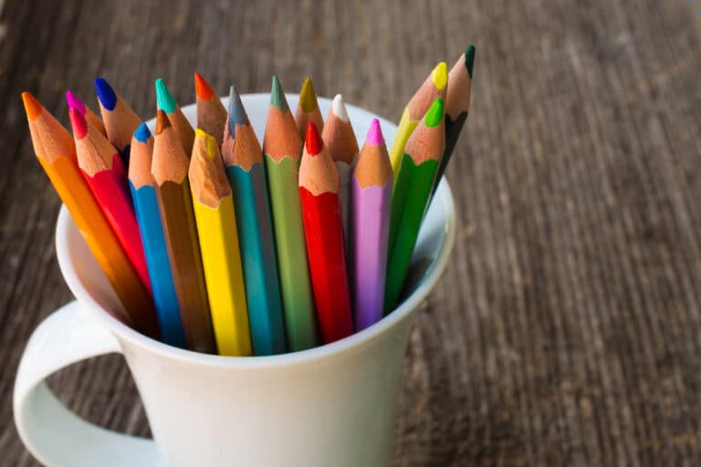 mug of colored pencils