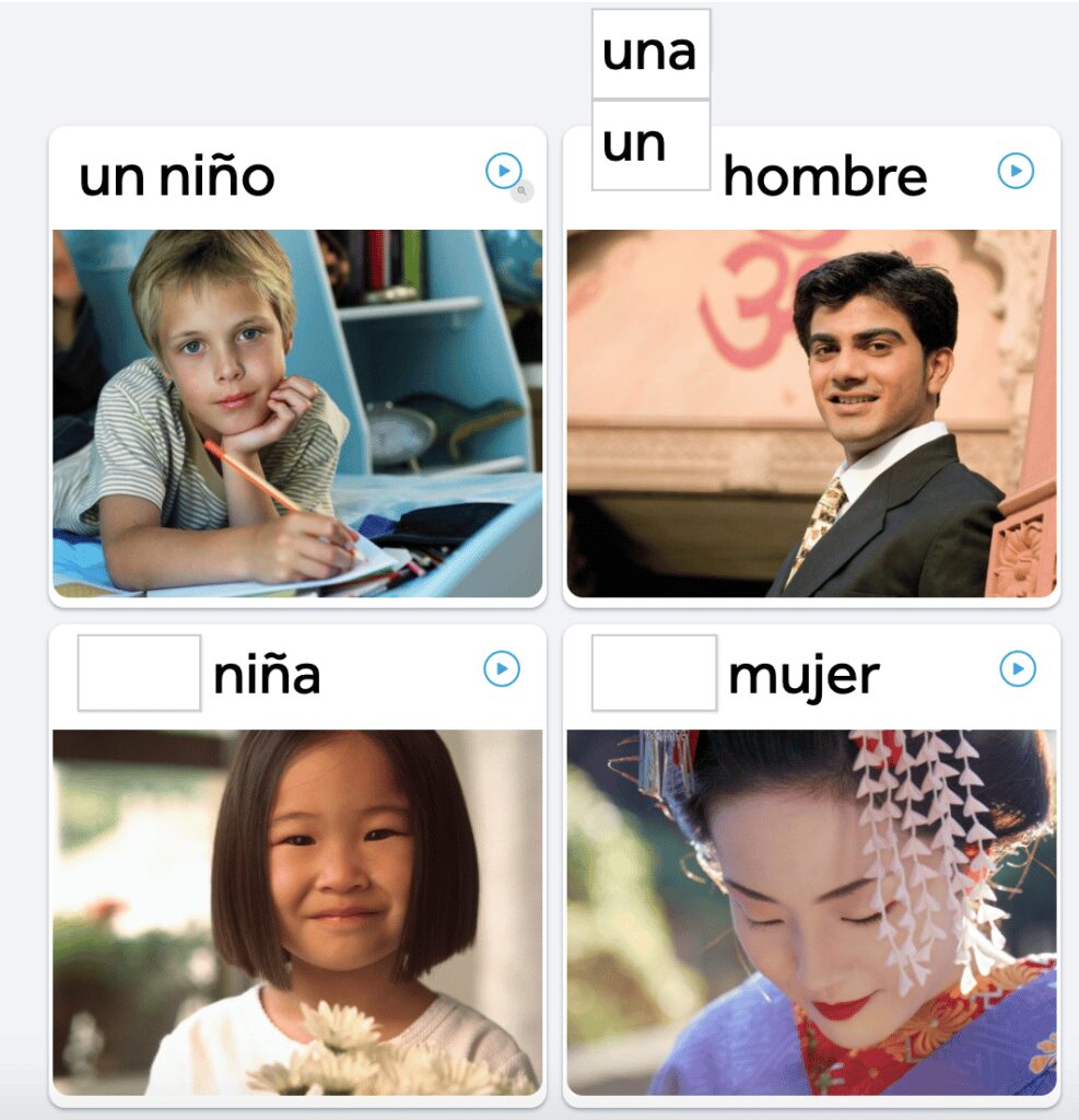 screenshot from rosetta stone showing a grammar quiz item