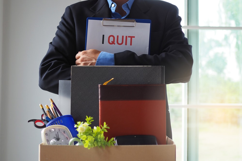 man who just quit his job and packed up his desk