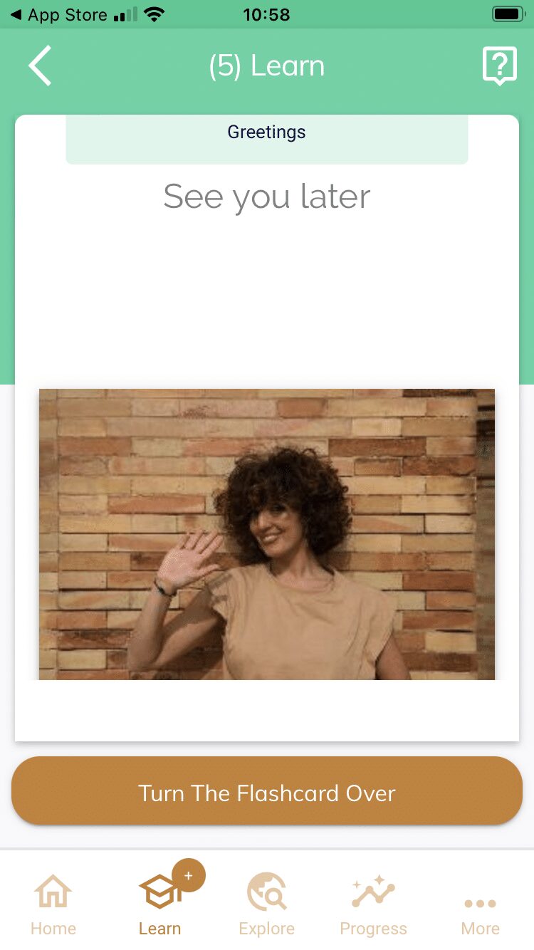 Screenshot of MosaLingua app's vocabulary flashcard learning section