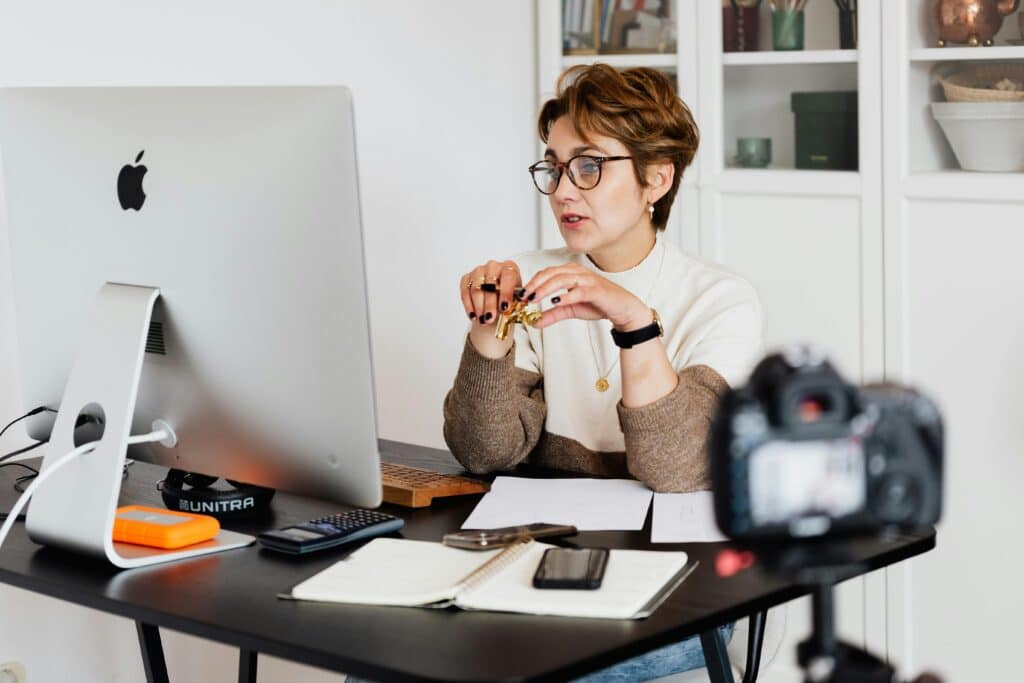 Photo by Karolina Kaboompics: https://www.pexels.com/photo/confident-elegant-lady-in-eyeglasses-hosting-webinar-4491461/