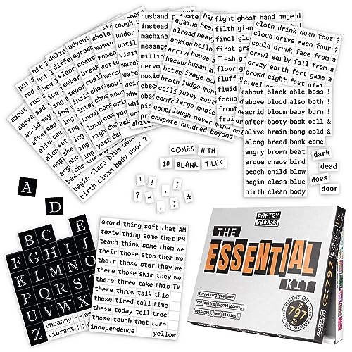 Poetry Tiles Essential Kit - 797 Word Magnets for Fridge Poetry and Silly Magnetic Messages - Get Creative, Express Yourself, and Make Others Laugh at Your Witty Words