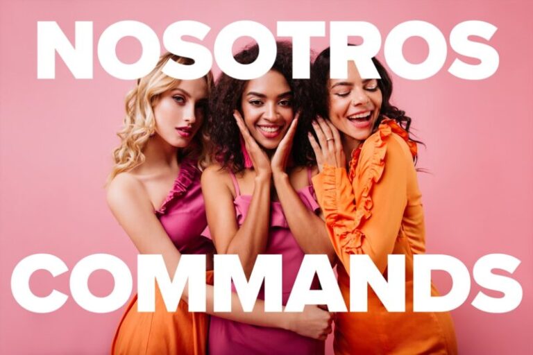 three girls hugging each other against a pink background with the words "nosotros commands"