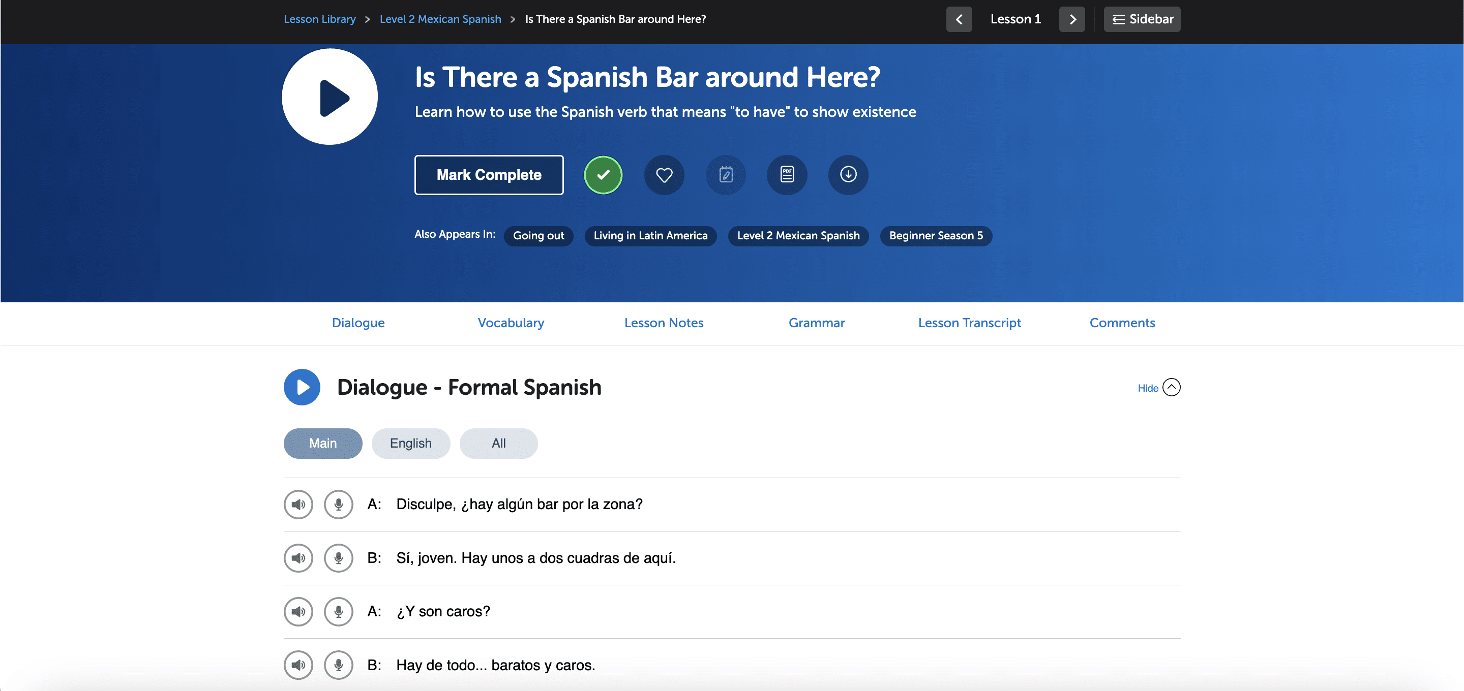 spanishpod101 dialogue feature