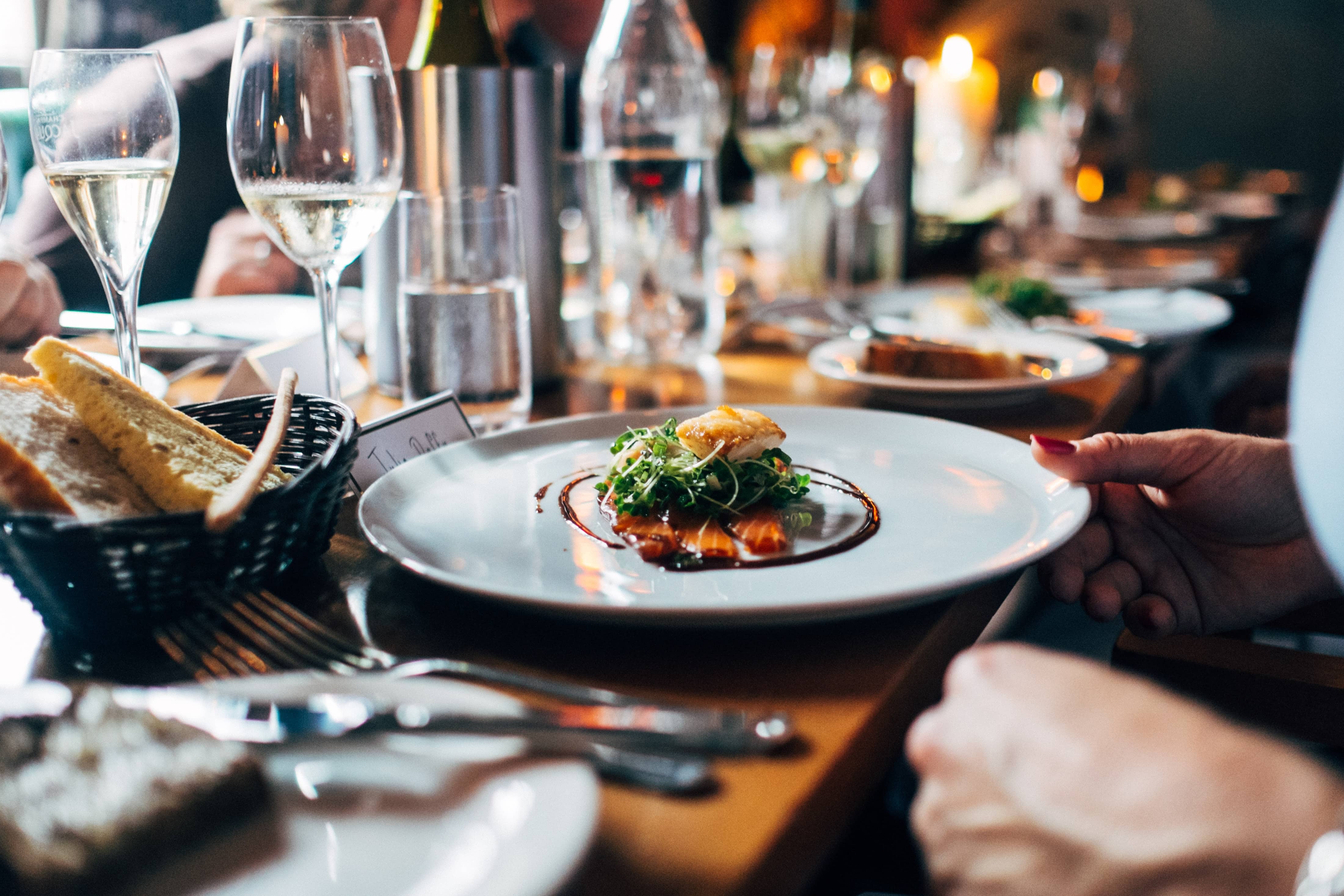 A table full of diners at a restaurant