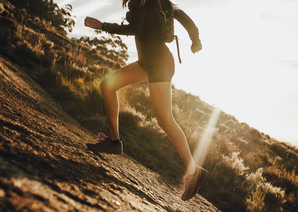 running up a mountain