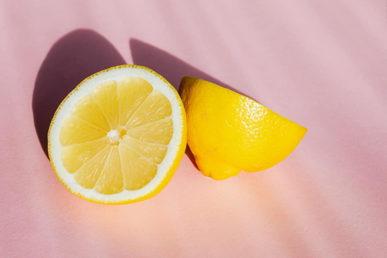 A lemon cut in half.