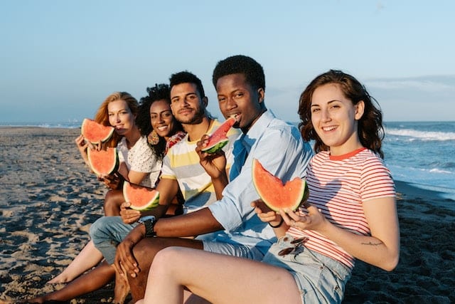 group of friends at the beach