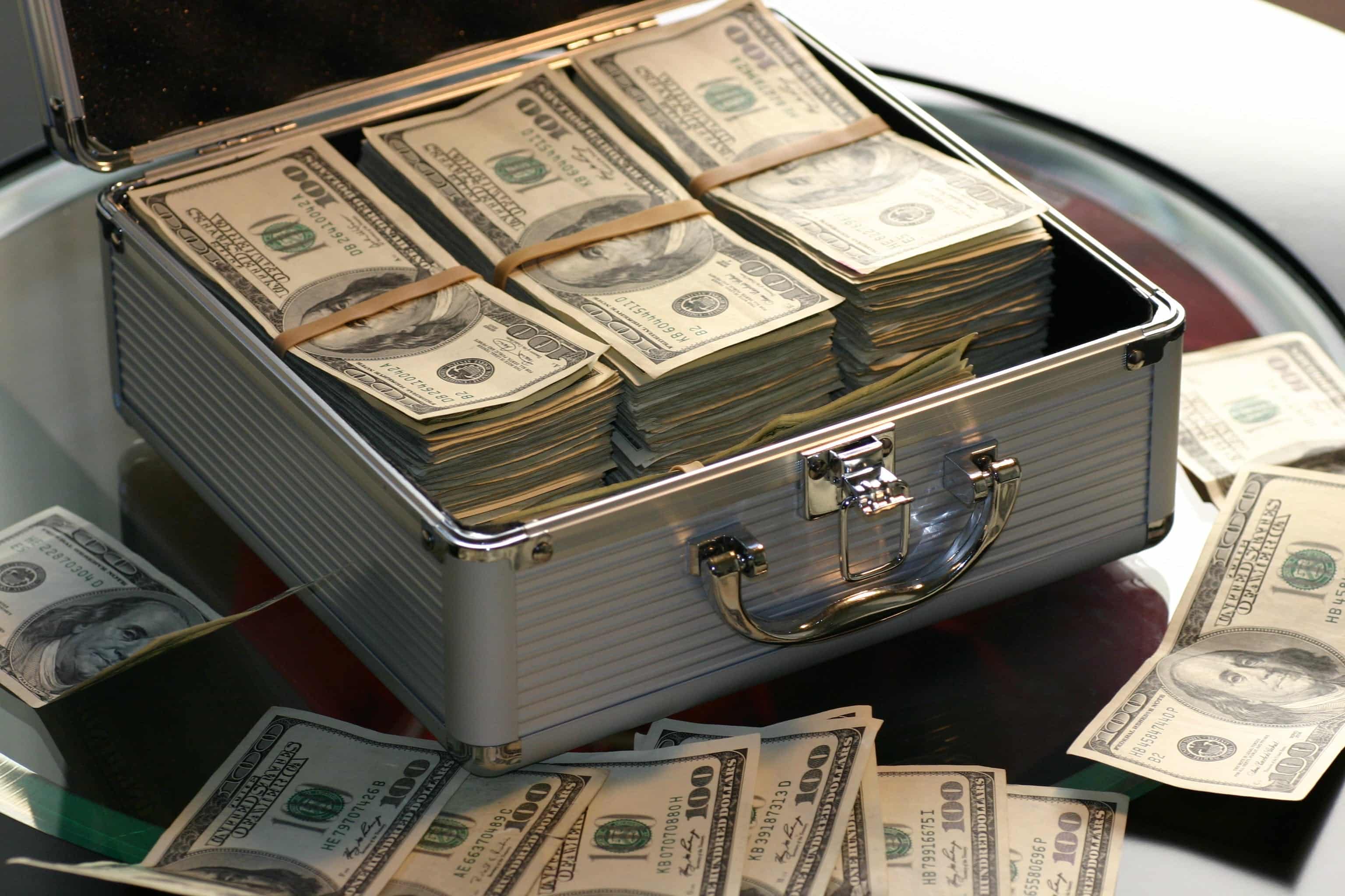 Bundles of US Dollars in a briefcase