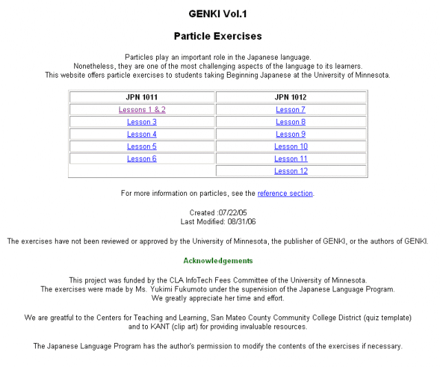 Genki Vol. 1 Particle Exercises