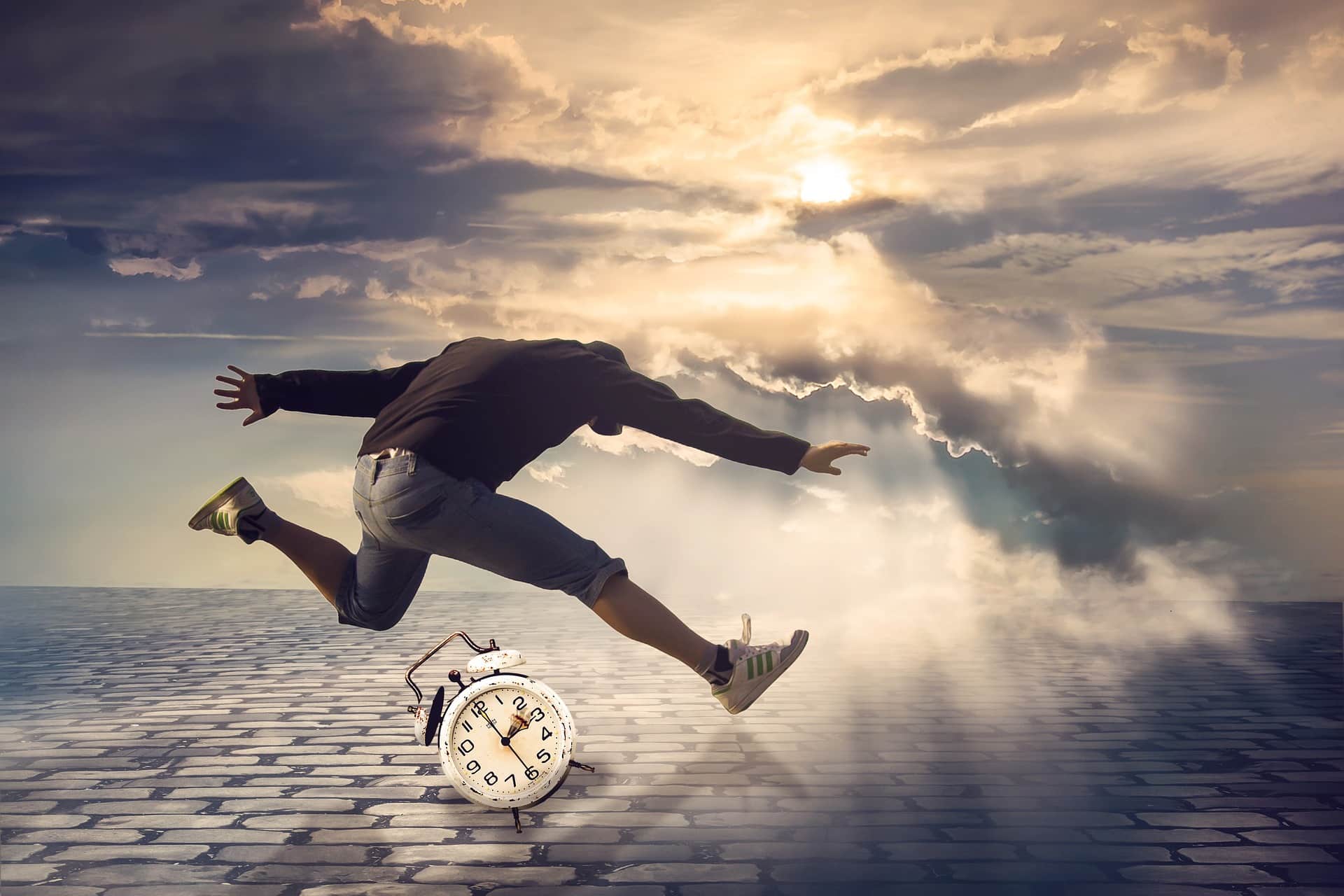 abstract-image-of-man-jumping-over-alarm-clock