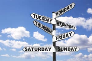 sign with different directions labeled as the seven days of the week