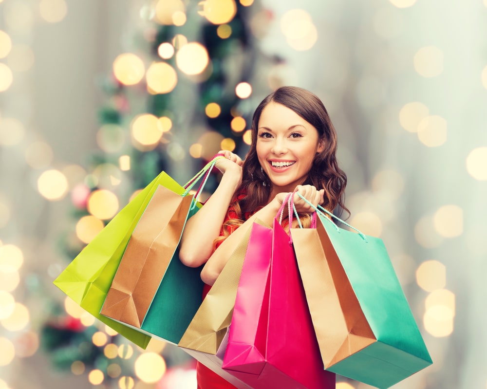 girl doing christmas shopping in japan