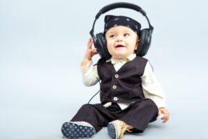 baby wearing headphones