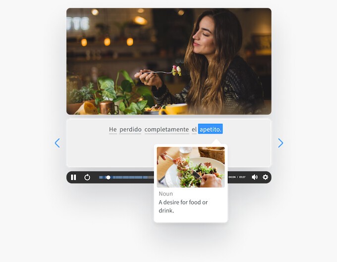 Our custom video player enables language learning online for beginners